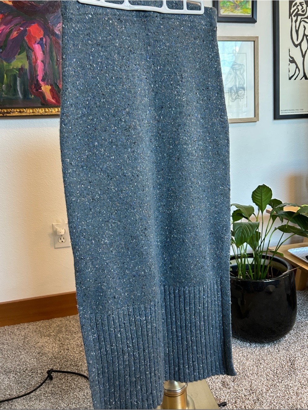 Ulla Johnson Speckled Slate Blue Midi Knit Sweater Skirt